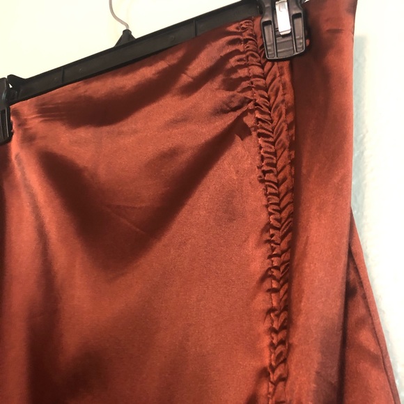 Cider Satin Brown Drawstring Midi Skirt - Picture 3 of 4